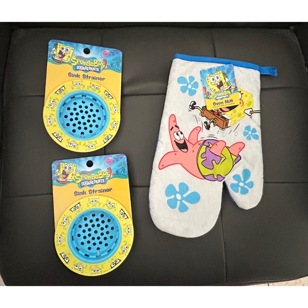 SpongeBob SquarePants Kitchen Set 2 Sink Strainers and 1 Oven Mitt Nickelodeon